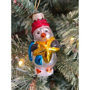 Vintage Thomas Pacconi Hand Blown Glass Penguin Ornament - Glittered Design With